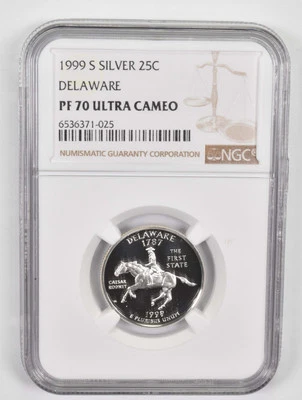 1999-S PF70 UCAM Delaware Quarter NGC SILVER Brown Lbl - Image 1 of 4
