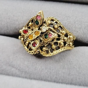Vintage HGE Multicolor Strass Schmetterling Ring Größe 9 Gold Galvanisiert - Bild 1 von 10