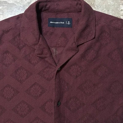 Abercrombie & Fitch Shirt Mens Medium Red Knit Crochet Sweater Johnny Collar - Image 1 of 4