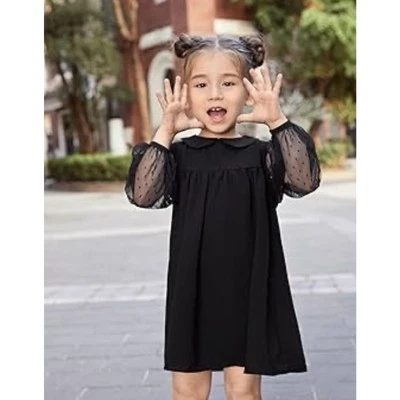 Vestido negro con cuello Peter Pan para niñas talla 4T miércoles transparente fluido Foto 1 de 4