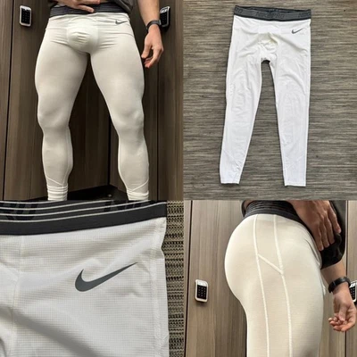 Nike Men’s White XL Gray Compression pants. Jock Gym Gear EUC. Bid/offer Option. - Image 1 of 4