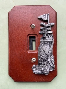 Wood And Pewter Golf Bag Light Switch Plate - Picture 1 of 3