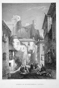 LEIRIA STREET CHURCH OF MISERICORDIA JEWISH QUARTER ~ 1839 Art Print Engraving - Picture 1 of 1