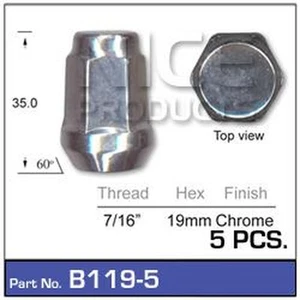 NICE Wheel Nut 7/16" Chrome (5 Pack) B119-5 - Picture 1 of 1
