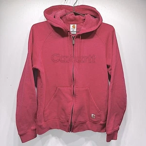 Carhartt Pink Zip Front Hoodie Embroidered Logo Kangaroo Pocket Barn Chore Coat - Bild 1 von 8