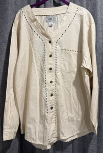 VISION I WOMENS SIZE LARGE OVERSIZED V-NECK BUTTON DOWN POCKET OFF WHITE NWT - Picture 1 of 8