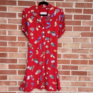 Vintage Jessica Howard Shirt Dress Size 12 All Over Travel Print Made in USA - Picture 1 of 8