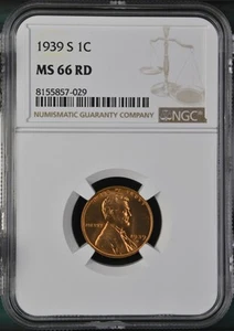 1939-S 1C RD Lincoln Wheat One Cent NGC MS66RD 8155857-029 - Picture 1 of 2