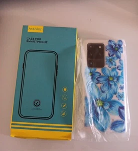 Samsung Galaxy S20 Ultra Protective Cover Blue Floral S20 Ultra Phone Case Clear - Picture 1 of 12