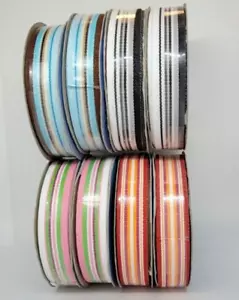 8 Piece Stripe Ribbon Spools Multi-Color Scrapbook Arts Crafts Gift Wrap - Picture 1 of 2