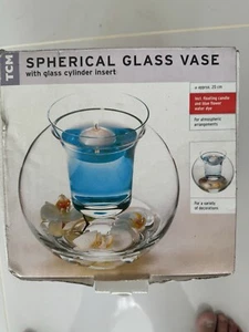 Spherical Glass Vase With Glass Cylinder Insert TCM BRAND NEW - Picture 1 of 3