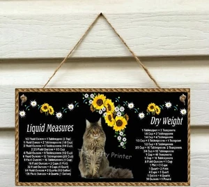 MAINE COON KATZE Holzschild - handliche Küchen-Umbaukarte * Trocken- & Flüssigkeitsmaße - Bild 1 von 2