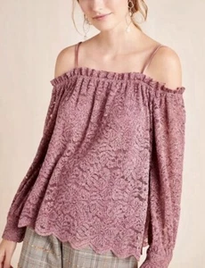 Anthropologie Ali + Eli MAEVE Schulterfreie Spitzenbluse Gr. XS Lila NEU - Bild 1 von 15