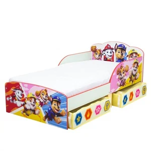 Paw Patrol Badges Toddler Bed Kids Junior Cot Bed Frame Furniture with Storage - Picture 1 of 9