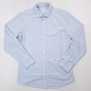 Camicia principale Mizzen uomo blu medio Gingham bordo a quadri vestibilità sottovento con bottoni - Foto 1 di 14