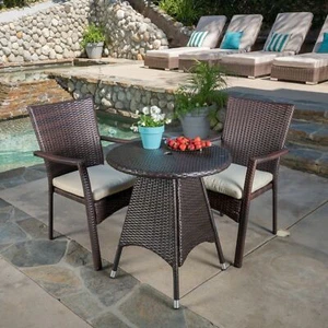 Foster Outdoor 3-piece Wicker Bistro Set with Cushions - Picture 1 of 11