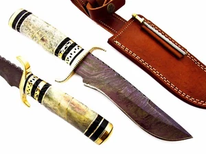 CUSTOM HAND MADE DAMASCUS STEEL FIX BLADE BOWING KNIFE(12.00”OVERALL). - Picture 1 of 11