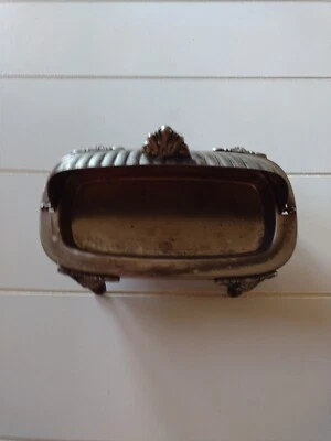 复古镀银扇贝黄油盘带狮子脸/腿 — 第 1/4 张图片