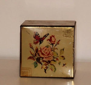 Vintage Tin - Made In England - Hinged Top - Flowers - Butterfiles - Bees  - Picture 1 of 10