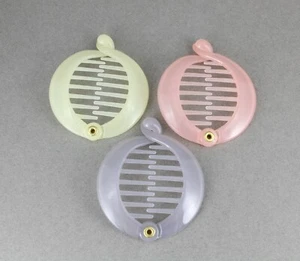Cream Pink Grey set of 3 small round banana hair clips comb plastic 2.5" - Picture 1 of 7
