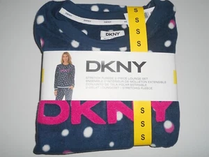 DKNY Ladies Pyjama Set stretch fleece lounge set PJ Small navy blue and pink - Picture 1 of 2