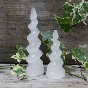 Selenite Spiral Unicorn Horn Tower - White Gemstone Crystal Healing Ornament - Picture 1 of 7