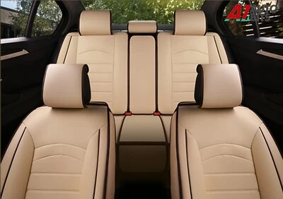Juego completo de fundas de asiento de coche de cuero sintético beige de lujo para Mitsubishi Outlander ASX - Imagen 1 de 3
