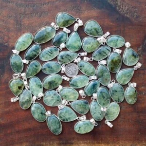 Natural Prehnite Gemstone Bezel Pendant Lot,Minimalist Jewelry,Gift For Love~ - Picture 1 of 2