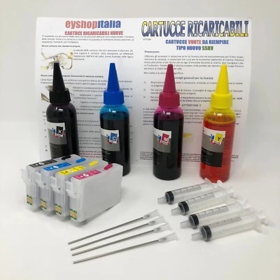 INKJET ORIGINALE ORIGINALI CARTUCCE RICARICABILI PER EPSON T711-714 + 400ML INCHIOSTRO DX7400 DX7450 DX8400