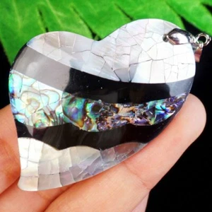 Ciondolo cuore conchiglia abalone 55x42x8 mm perline SH015 - Foto 1 di 2