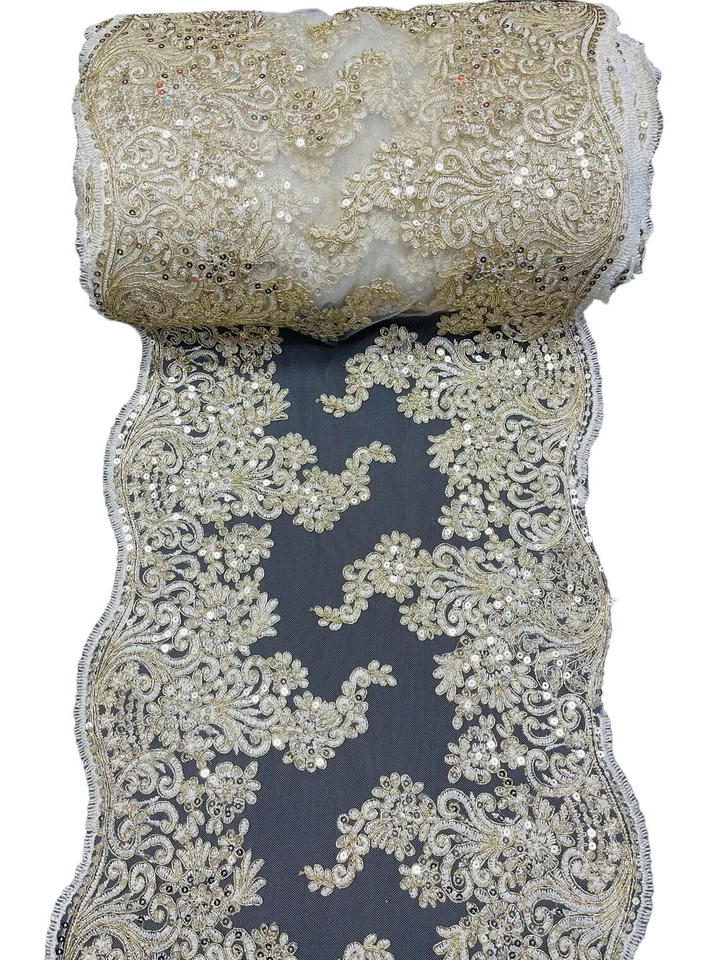 14" Metallic Floral Pattern Lace Table Runner for Event Decoration By The Yard - Image 1 of 1