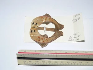 Vintage Bakelite Barrette Carved Hair Clip Bar koi fish 1930's - Picture 1 of 2