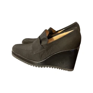Immagini Fabric Leather Sz 7.5 M Black Pointed Toe Wedge Shoes Made In Italy - Picture 1 of 11