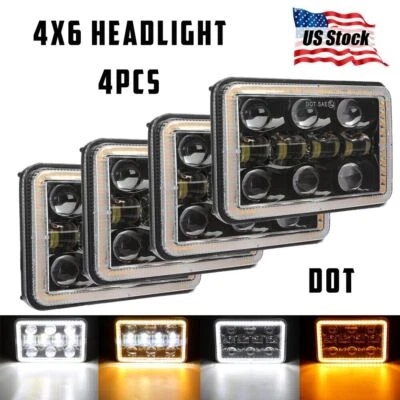 4X Rectangular 4X6" Pro LED Headlights Hi/Lo DRL for Ford LTL9000 CLT9000 CL900 - Image 1 of 4