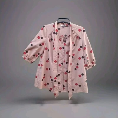 ASOS MATERNITY BLOUSE WOMEN 4 BLUSH POLKA DOT BOW TIE COLLAR TUNIC 3/4 SLEEVE - Image 1 of 4
