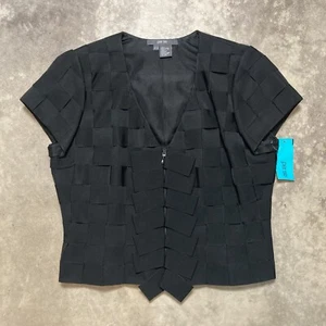 Per Se Blazer Womens Sz 10 Black Woven Weave Jacket Short Evening Chic - Picture 1 of 9