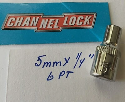 CHANNELLOCK  5 mm  x 1/4" DR  METRIC  SOCKET  6 Point Free USA  Shipping - Image 1 of 4