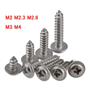 M2-M4 Flange Phillips Round Head Self Tapping Screw w/ Washer A2 Stainless Steel - Picture 1 of 4