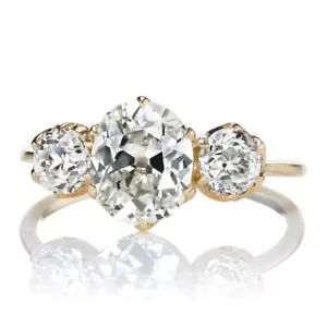 2.30 Ct Antique Oval Cut Diamond Ring IGI HRD Lab Grown 14K Yellow Gold - Picture 1 of 10