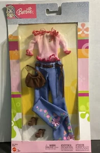 Barbie Style Fashion Fever B8268 Pink Blouse Flare Floral Jeans Bag & Boots - Picture 1 of 6