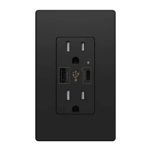 1 Pack Outlet With USB C & A, 4.8A Receptacle 15 Amp,Wall Socket Plate Black - Picture 1 of 7