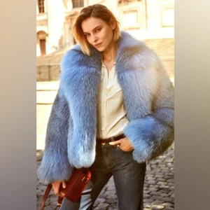 Cappotto donna lusso pelliccia intera vera pelliccia outwear giacche invernali blu vera pelliccia di volpe - Foto 1 di 6