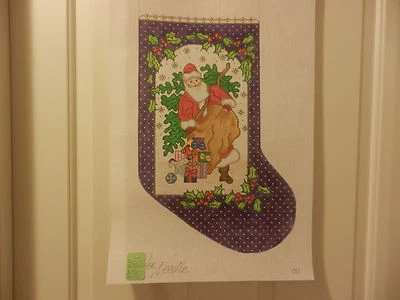 Wee Needle Designs CHRISTMAS SANTA STOCKING  Hand Painted Canvas 14m MSRP $85 - Image 1 of 2