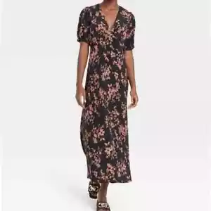 Womens A New Day Crepe Puff Short Sleeve V-Neck Floral Print Midi Dress Size XXL - Picture 1 of 2