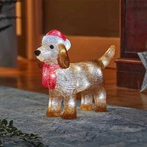 Weihnachten Acryl LED Hund Deko Leucht Dackel Ornament Xmas Batterie - Bild 1 von 24