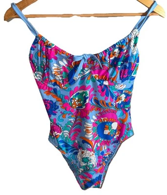 Новый с Ярлыками Kate Spade Sz M цельный на косточках купальник весна воды синий цветочный - Изображение 1 из 4