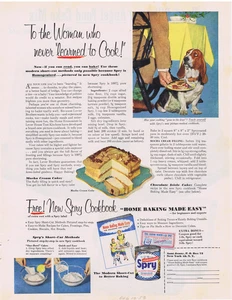 1953 Spry Shortening Mocha Cream Cake Recipe & Basset Hound Print Ad - Picture 1 of 1