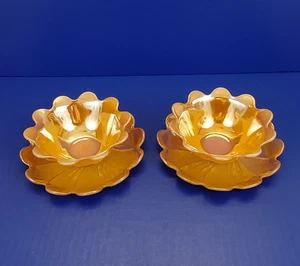 2 Sets Fire-King Peach Lustre Dessert Bowls & Underplates (Saucers) 4 Pc Total - Picture 1 of 15