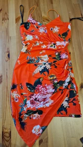 UK Size 6 Missguided Dark orange Floral Short Stretchy Dress - Picture 1 of 14