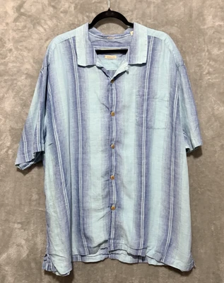 TOMMY HILFIGER  LINEN HAWAIIAN RESORT SHIRT 3XL Blue Striped Original Fit - Image 1 of 4